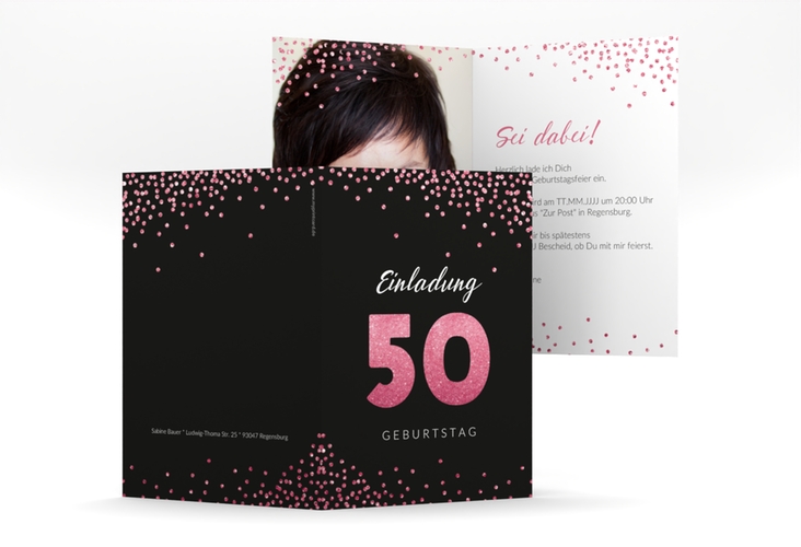 Einladung 50. Geburtstag Glitzer A6 Klappkarte hoch