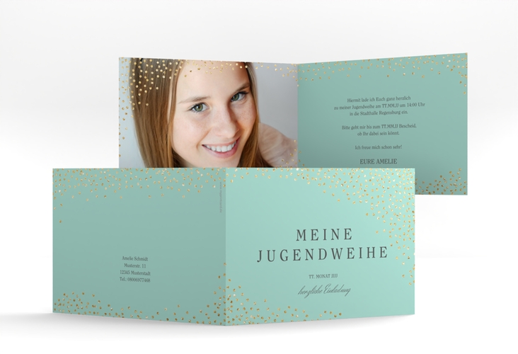 Einladung Jugendweihe Glossa A6 Klappkarte quer mint hochglanz