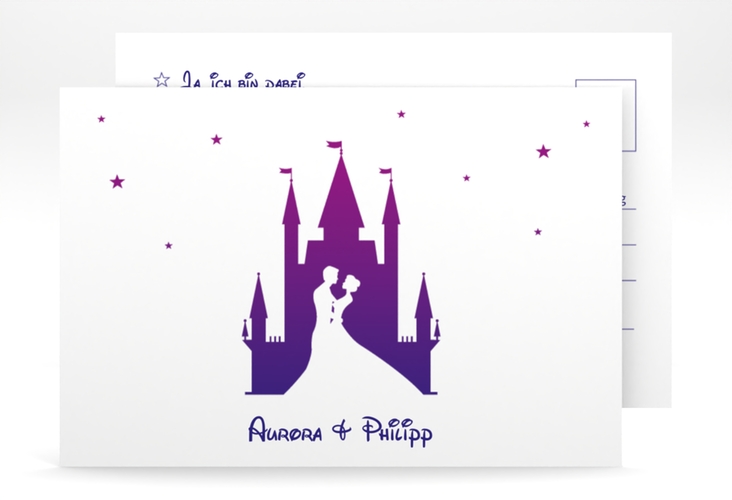 Antwortkarte Hochzeit Castle A6 Postkarte lila