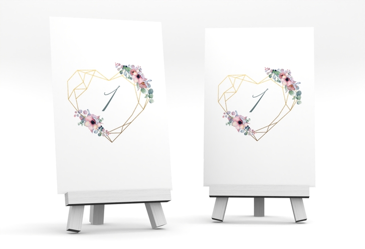 Tischnummer Hochzeit Herzgold Tischaufsteller weiss
