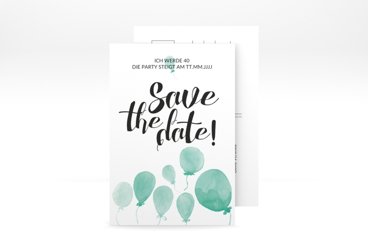 Save the Date-Postkarte Geburtstag Ballon A6 Postkarte gruen hochglanz