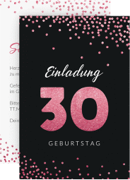 Einladung 30. Geburtstag Glitzer A6 Karte hoch pink