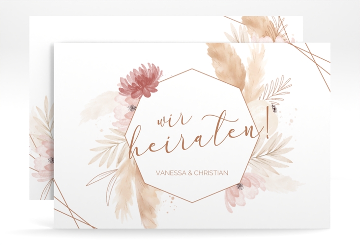 Save the Date-Karte Bohostyle A6 Karte quer mit Pampasgras in Aquarell