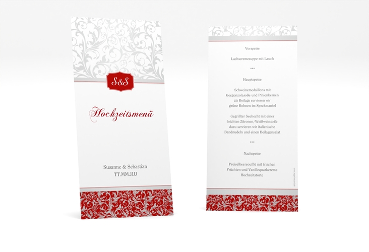 Menükarte Hochzeit Latina lange Karte hoch rot hochglanz