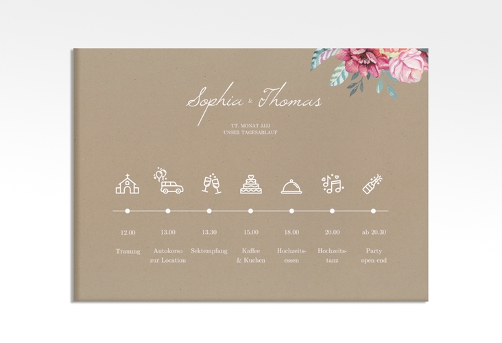 Tagesablauf Leinwand Hochzeit Blooming 70 x 50 cm Leinwand Kraftpapier