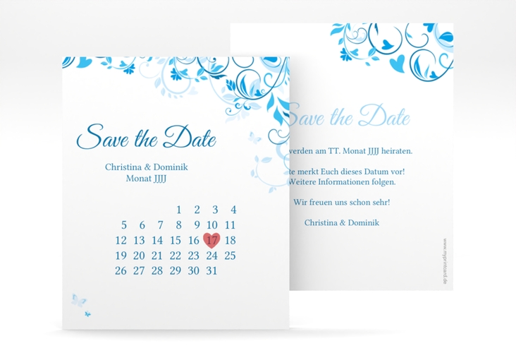 Save the Date-Kalenderblatt Lilly Kalenderblatt-Karte blau hochglanz