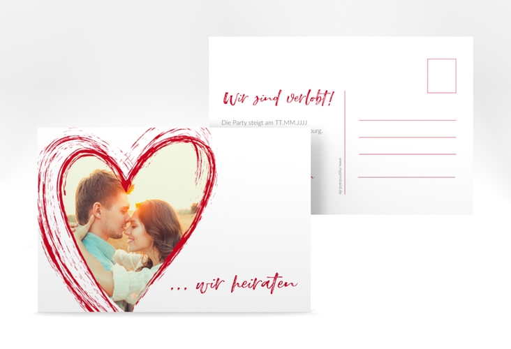 Verlobungskarte Hochzeit Liebe A6 Postkarte rot