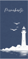 Menükarte Hochzeit Leuchtturm lange Karte hoch blau