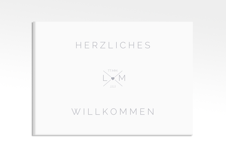 Willkommensschild Hochzeit Initials 70 x 50 cm Leinwand grau mit Initialen im minimalistischen Design