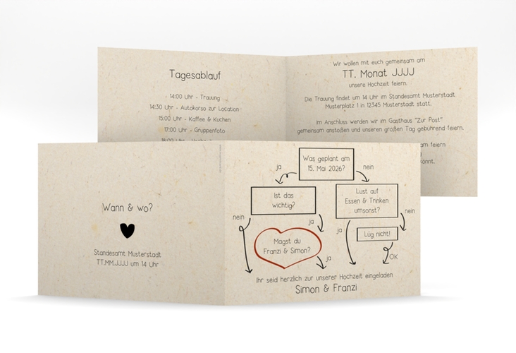 Hochzeitseinladung Entscheidung mittlere Klappkarte quer beige