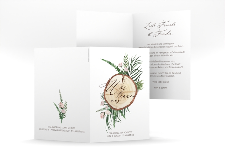Einladungskarte Hochzeit Woodland A6 Klappkarte hoch weiss hochglanz