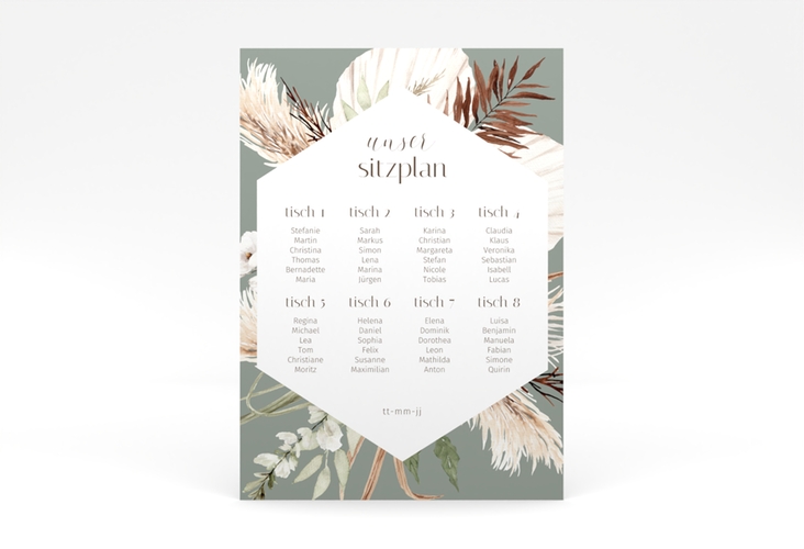 Sitzplan Poster Hochzeit Bohemian 50 x 70 cm Poster gruen