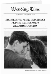 Klick: Details zu Einladungskarte Hochzeit "Wedding Time" anzeigen Einladungskarte Hochzeit Wedding Time A6 Klappkarte hoch weiss im Stil einer Zeitung