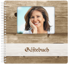 Gästebuch Geburtstag Michael/Michaela Ringbindung im rustikalen Holz-Design mit Foto