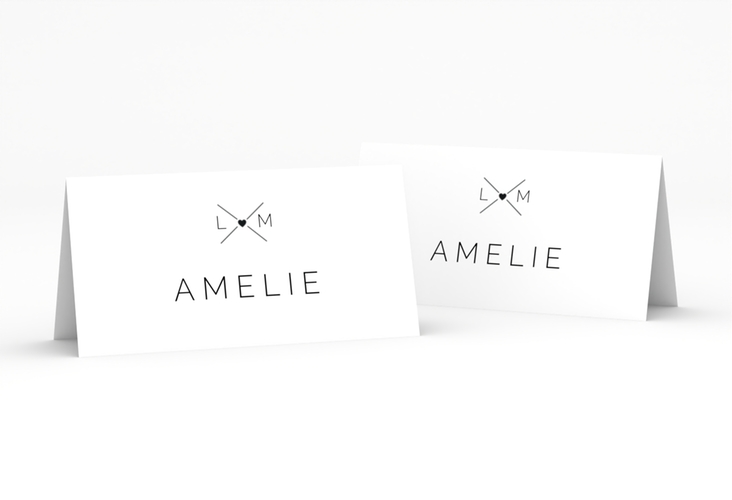 Tischkarte Hochzeit Initials Tischkarten schwarz hochglanz mit Initialen im minimalistischen Design
