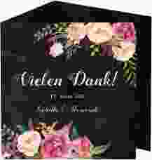 Dankeskarte Hochzeit Flowers quadr. Doppel-Klappkarte schwarz mit bunten Aquarell-Blumen