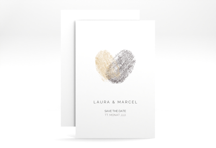 Save the Date-Karte Fingerprint A6 Karte hoch beige schlicht mit Fingerabdruck-Motiv