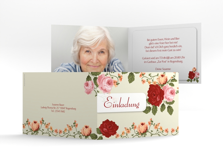 Einladung 80. Geburtstag Rosemarie A6 Klappkarte quer