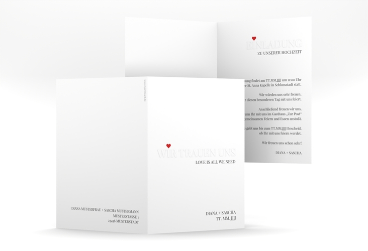 Einladungskarte Hochzeit Embossing A6 Klappkarte hoch rot hochglanz