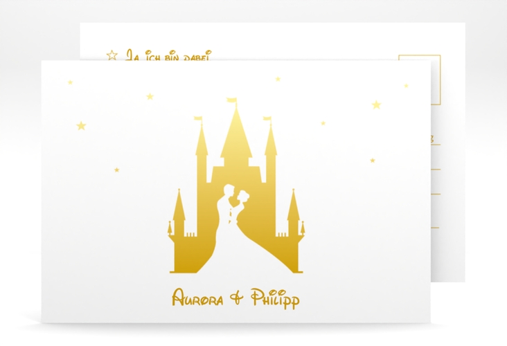 Antwortkarte Hochzeit Castle A6 Postkarte gold
