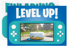 Einladungskarte Kindergeburtstag Gamepad A6 Karte quer tuerkis
