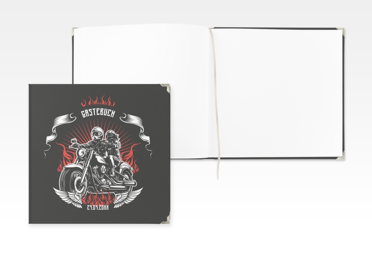 Gästebuch Selection Hochzeit Biker Leinen-Hardcover mit Rocker-Paar auf Motorrad