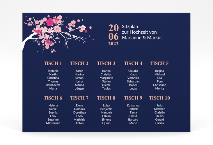 Sitzplan Poster Hochzeit Sakura 70 x 50 cm Poster