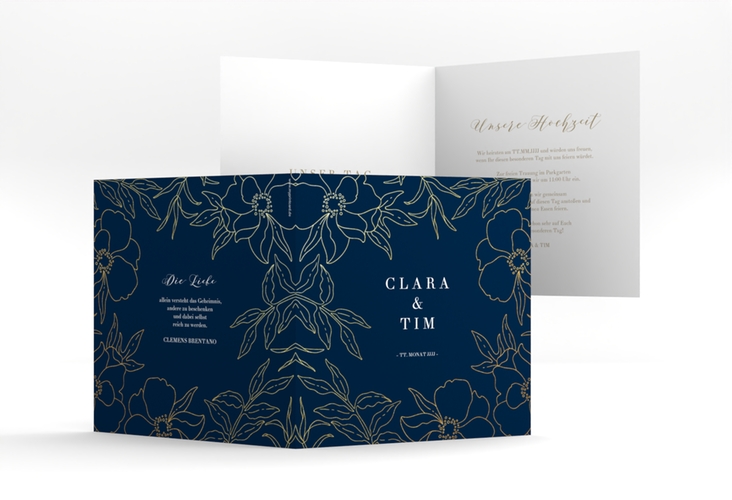 Hochzeitseinladung Contour quadr. Klappkarte blau