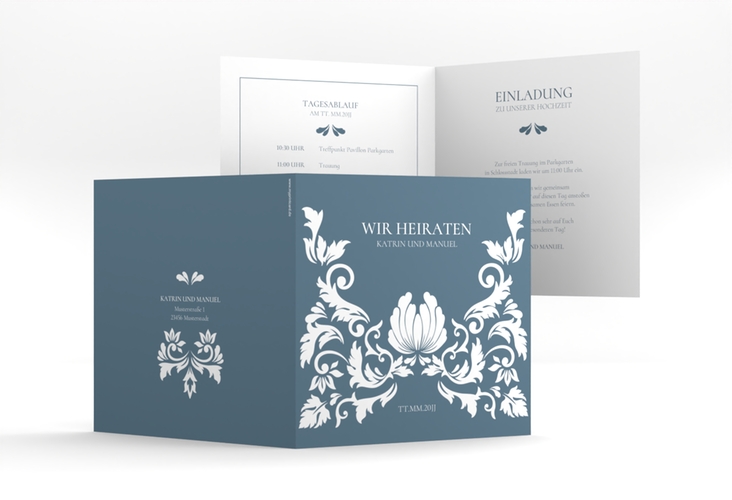 Hochzeitseinladung Royal quadr. Klappkarte mit barockem Blumen-Ornament