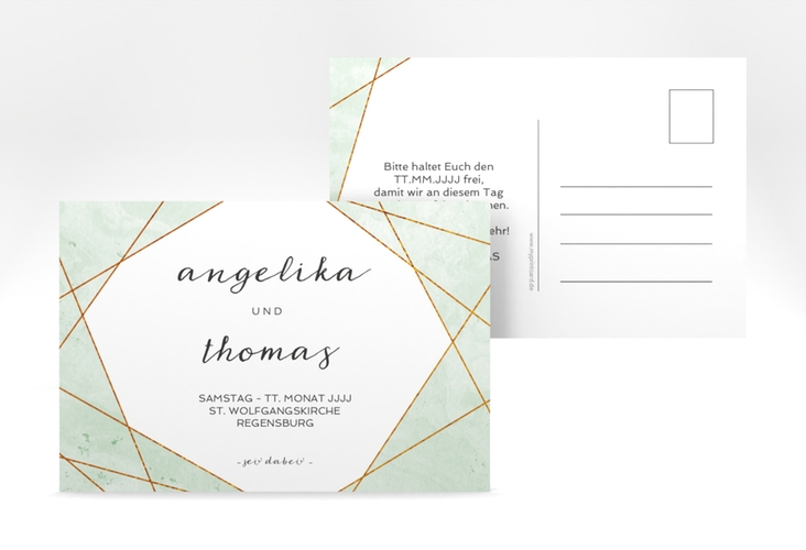 Save the Date-Postkarte Asymmetry A6 Postkarte gruen hochglanz