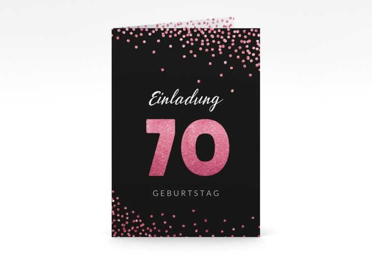 Einladung 70. Geburtstag Glitzer A6 Klappkarte hoch pink hochglanz