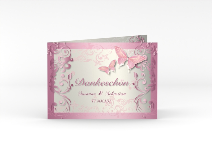 Danksagungskarte Hochzeit Toulouse A6 Klappkarte quer rosa