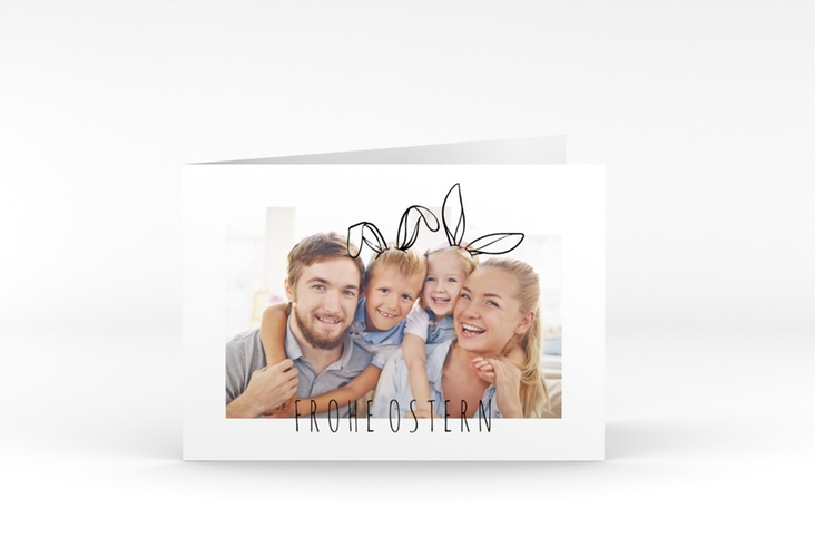 Osterkarte Hasenohren A6 Klappkarte quer mit Familienfoto