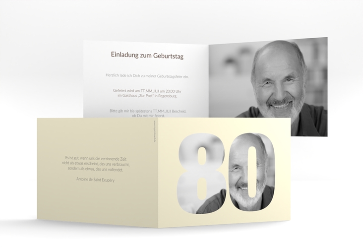 Einladung 80. Geburtstag Numbers A6 Klappkarte quer beige