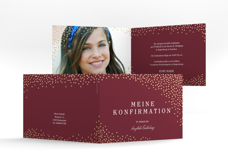 Einladung Konfirmation Glossy A6 Klappkarte quer rot hochglanz