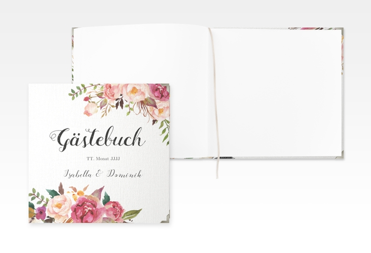 Gästebuch Selection Hochzeit Flowers Leinen-Hardcover weiss mit bunten Aquarell-Blumen