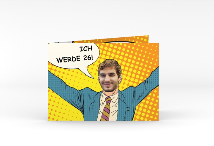 Einladung Geburtstag Popart Man A6 Klappkarte quer