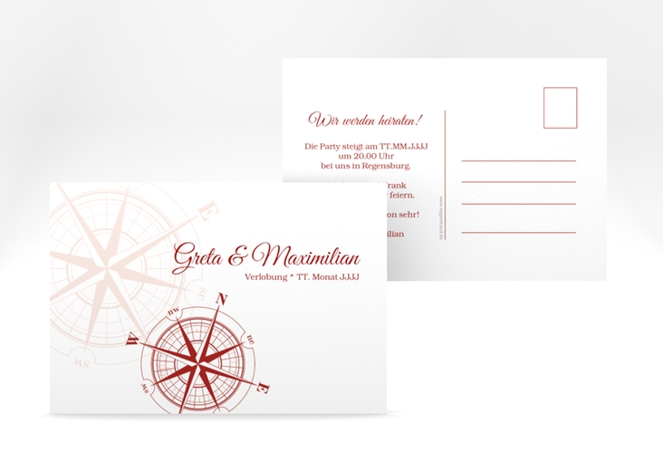 Verlobungskarte Hochzeit Windrose A6 Postkarte rot