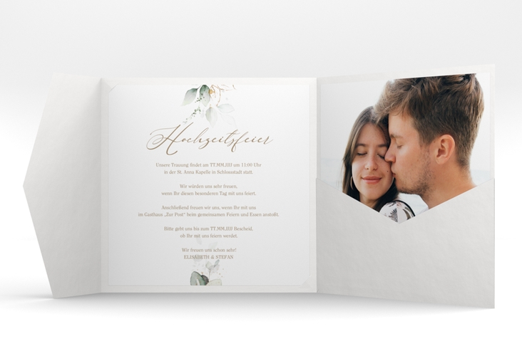 Hochzeitseinladung Selvatica Pocketfold hochglanz mit Eukalyptus-Kranz