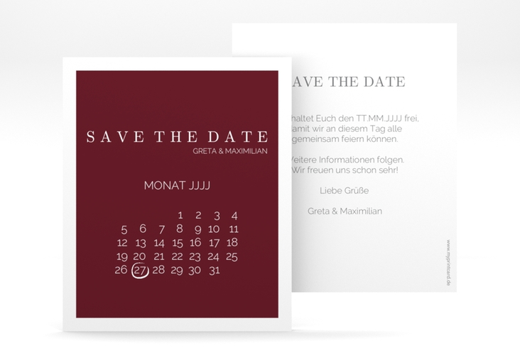 Save the Date-Kalenderblatt Simply Kalenderblatt-Karte rot hochglanz