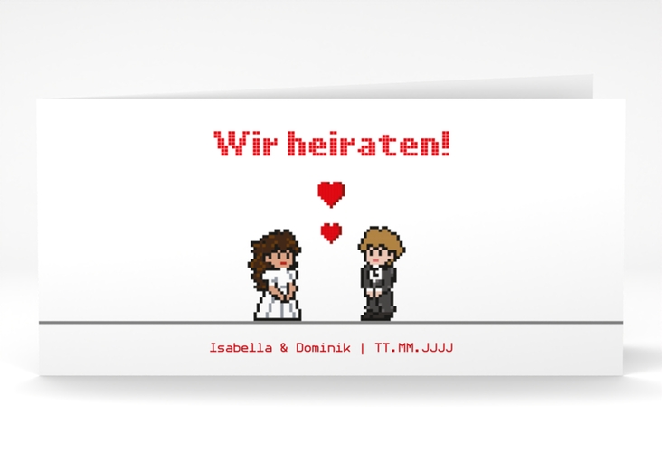 Hochzeitseinladung Pixel lange Klappkarte quer weiss hochglanz