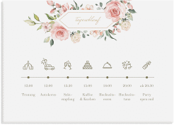 Klick: Details zu Tagesablauf Leinwand Hochzeit "Graceful" anzeigen Tagesablauf Leinwand Hochzeit Graceful 70 x 50 cm Leinwand weiss mit Rosenblüten in Rosa und Weiß