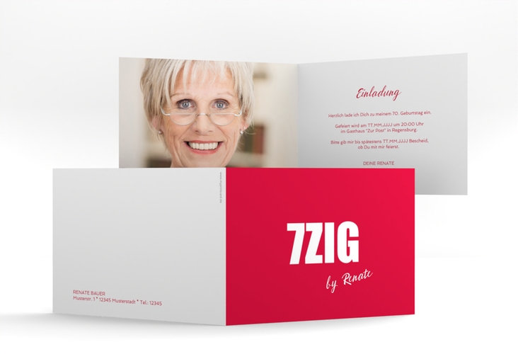 Einladung 70. Geburtstag Zig A6 Klappkarte quer rot