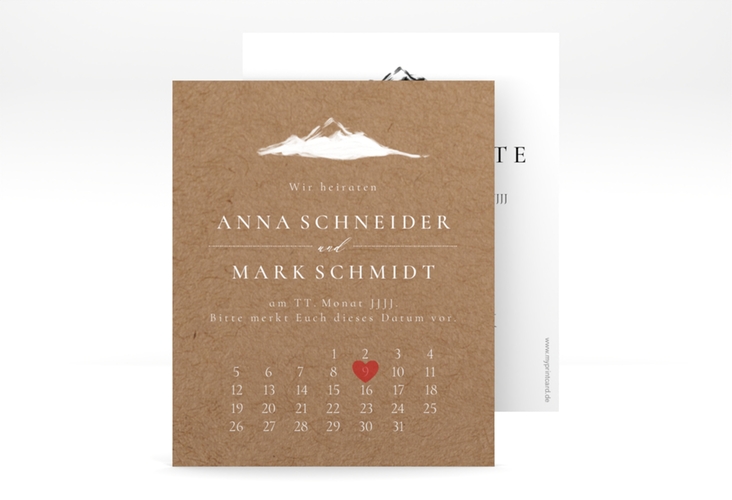 Save the Date-Kalenderblatt Berghochzeit Kalenderblatt-Karte mit Berg-Motiv