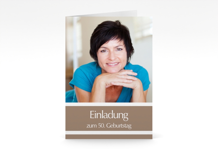 Einladung 50. Geburtstag Gerd/Gerda A6 Klappkarte hoch braun mit Foto