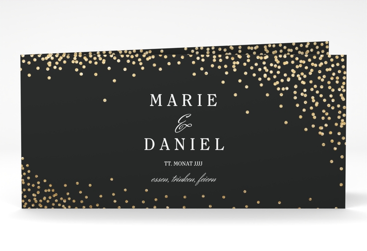 Hochzeitseinladung Glitter lange Klappkarte quer schwarz hochglanz