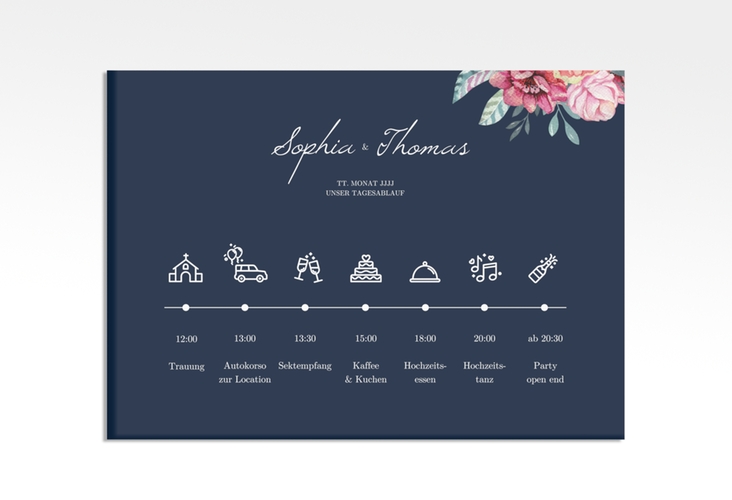 Tagesablauf Leinwand Hochzeit Blooming 70 x 50 cm Leinwand blau