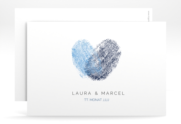 Save the Date-Karte Fingerprint A6 Karte quer blau schlicht mit Fingerabdruck-Motiv