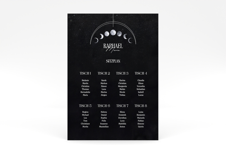 Sitzplan Poster Hochzeit Mondphase 50 x 70 cm Poster schwarz