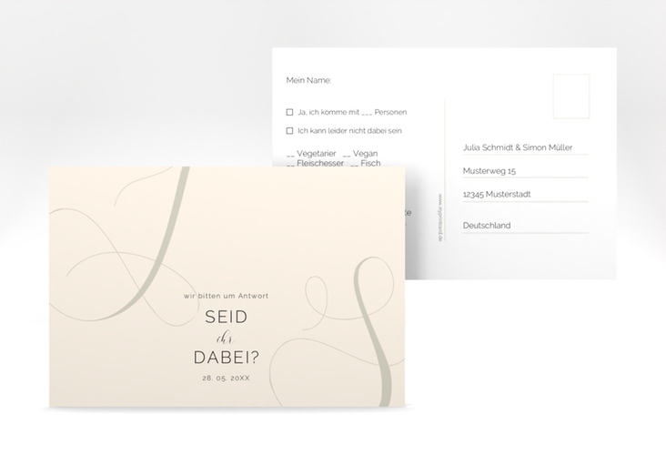Antwortkarte Hochzeit Eheschließung A6 Postkarte beige hochglanz